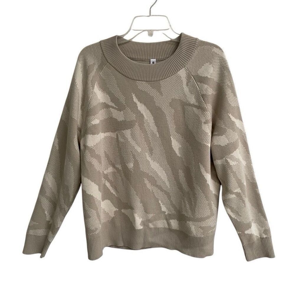 Athleta Multicolor Abstract Textured Crew Neck Pullover Sweater Women L Cream